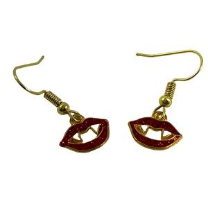 Halloween Dangle Earrings “ vampire lips ” for Women Girls red and gold metal